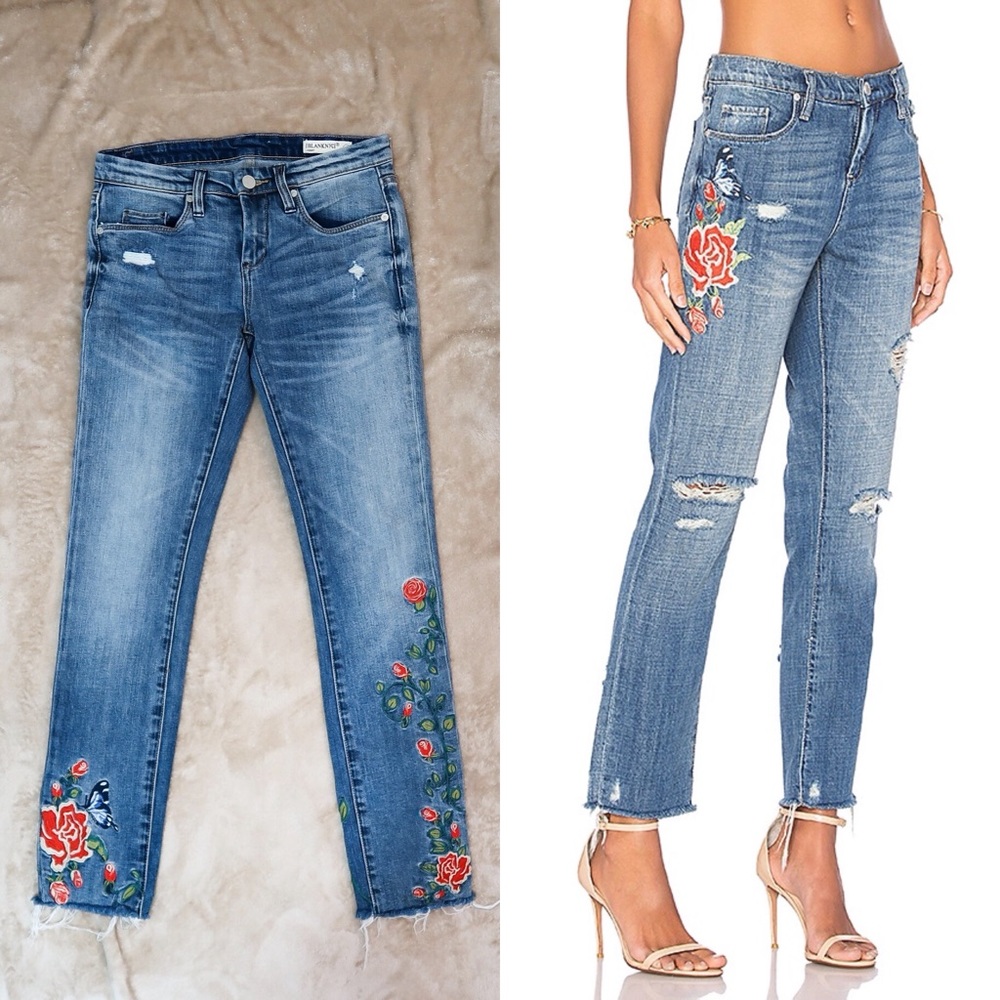 BLANKNYC embroidered butterfly rose ankle jeans 26